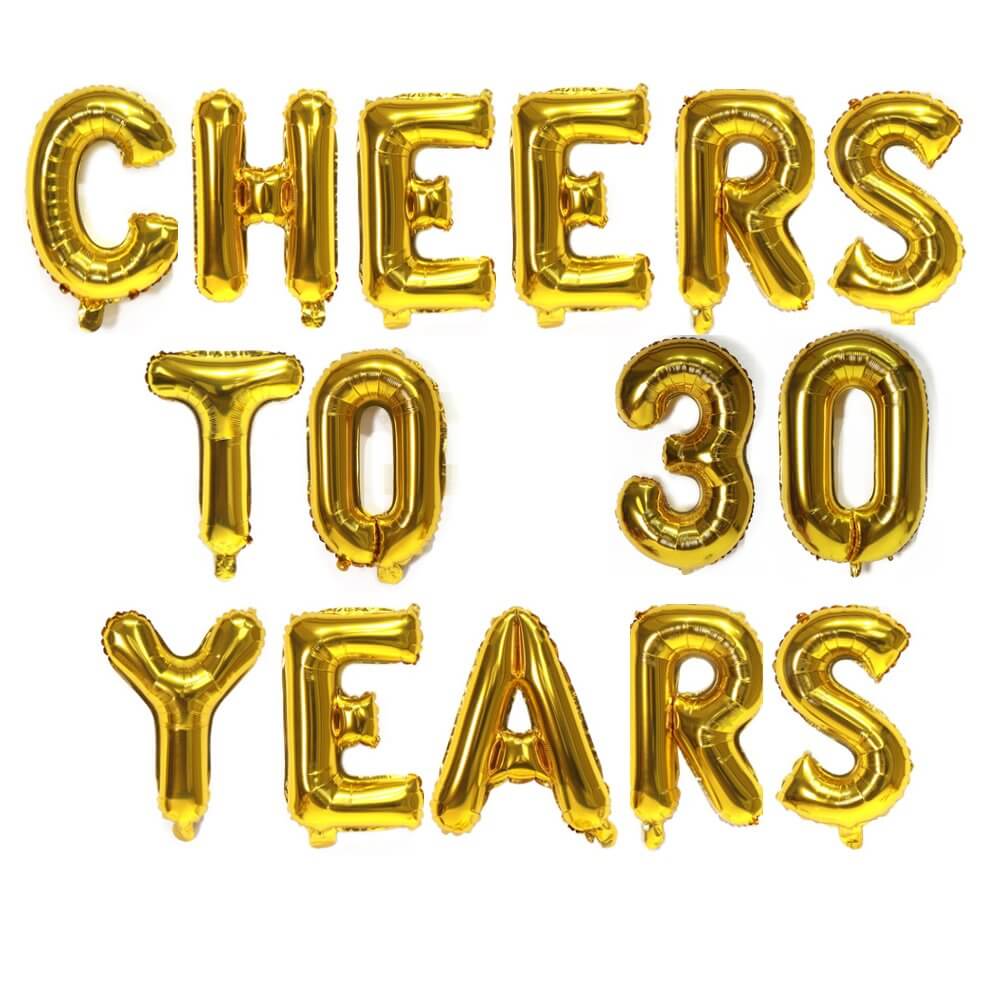 16" Gold CHEERS TO 30 YEARS Foil Balloon Banner