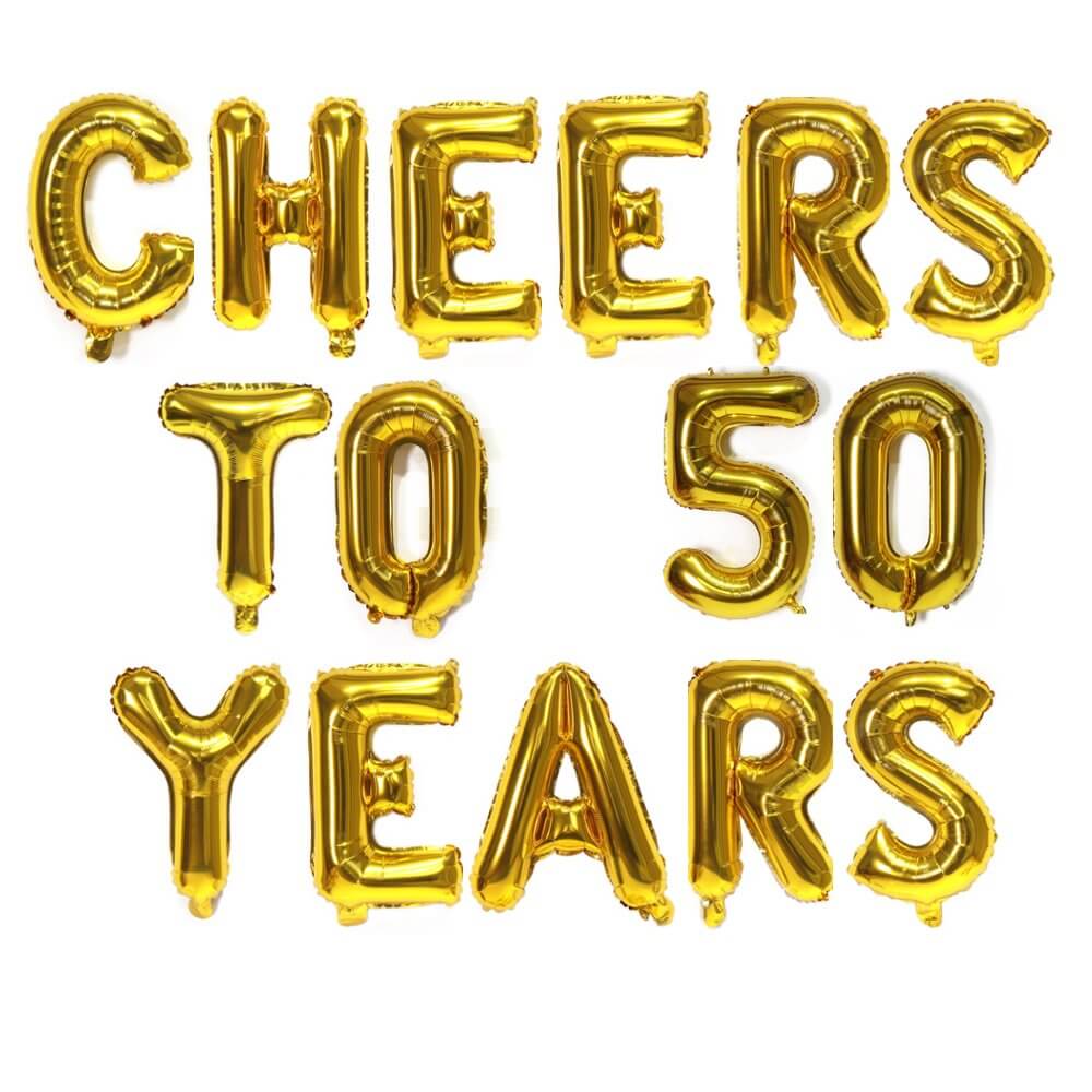 16" Gold CHEERS TO 50 YEARS Foil Balloon Banner