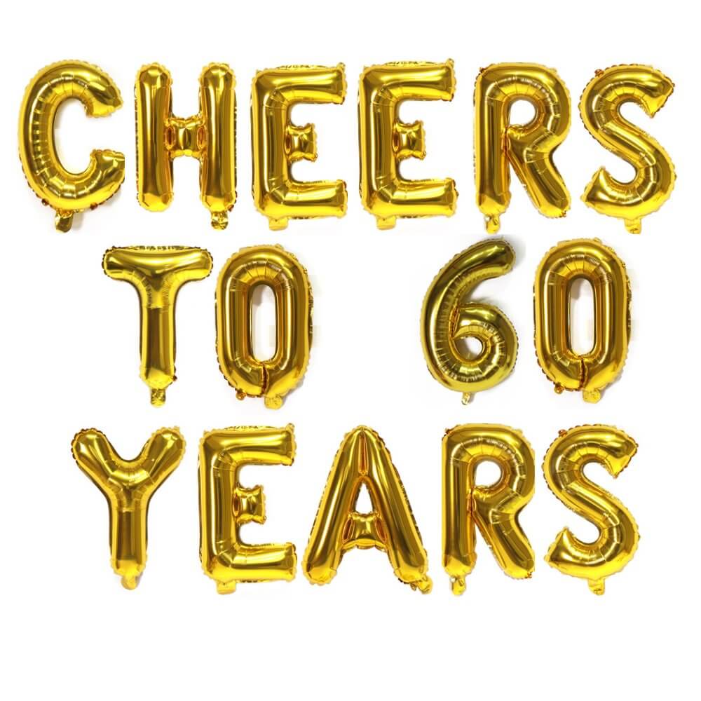 16" Gold CHEERS TO 60 YEARS Foil Balloon Banner