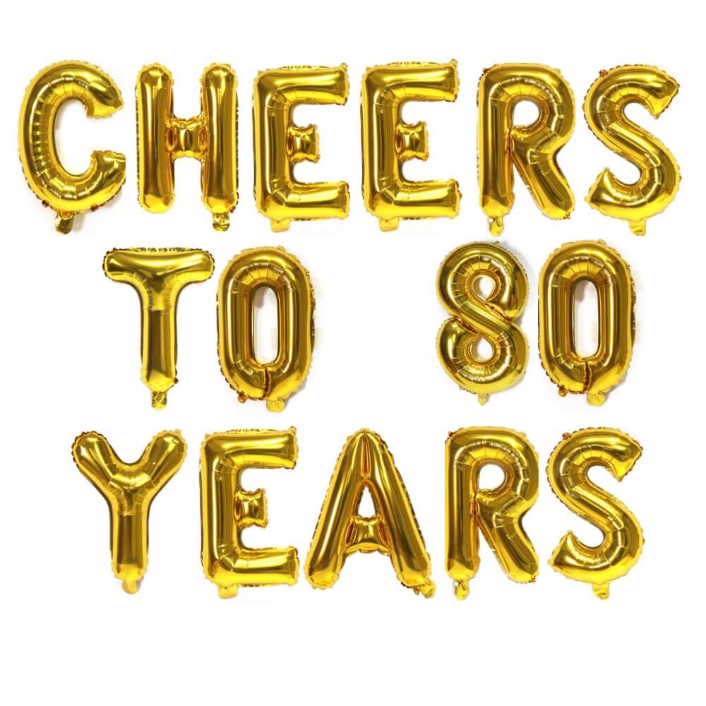 16" Gold CHEERS TO 80 YEARS Foil Balloon Banner