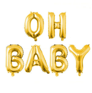 16 Inch Gold OH BABY Foil Letter Balloon Banner - Online Party Supplies