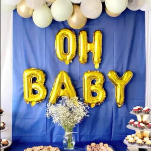 16 Inch Gold OH BABY Foil Letter Balloon Banner - Online Party Supplies