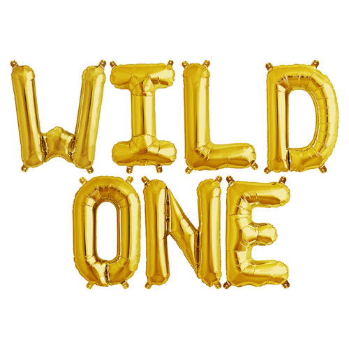 16 Inch Gold WILD ONE Air Filled Letters Foil Balloon Banner - Online Party Supplies Australia