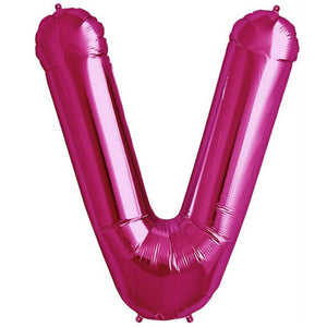 16" Hot Pink A-Z Alphabet Letter v Foil Balloon
