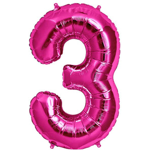 16" Hot Pink A-Z Alphabet number 3 Foil Balloon