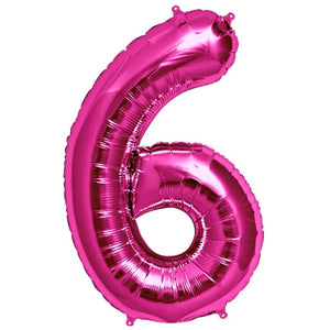 16" Hot Pink A-Z Alphabet number 6 Foil Balloon