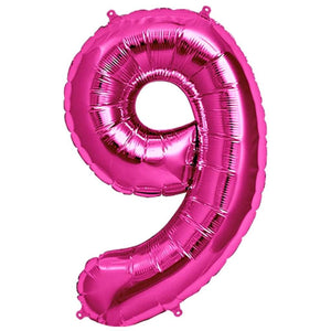 16" Hot Pink A-Z Alphabet number 9 Foil Balloon