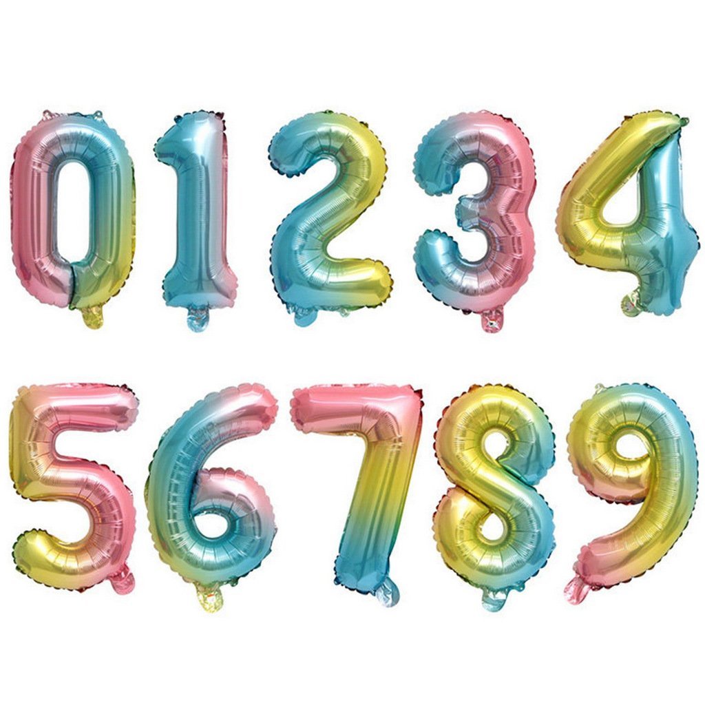 16" Pastel Iridescent Rainbow Number 0-9 Foil Balloon - Online Party Supplies