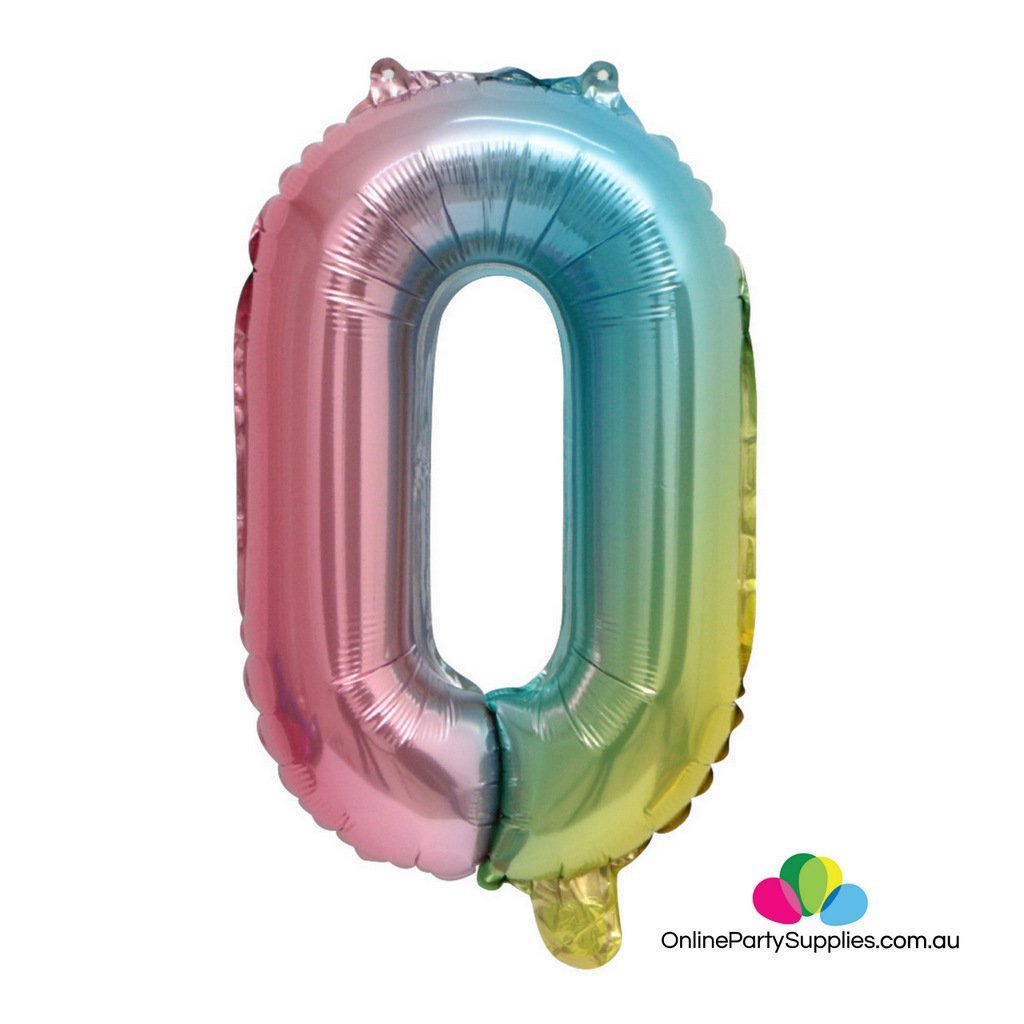 16" Pastel Iridescent Rainbow Number 0 Foil Balloon - Online Party Supplies