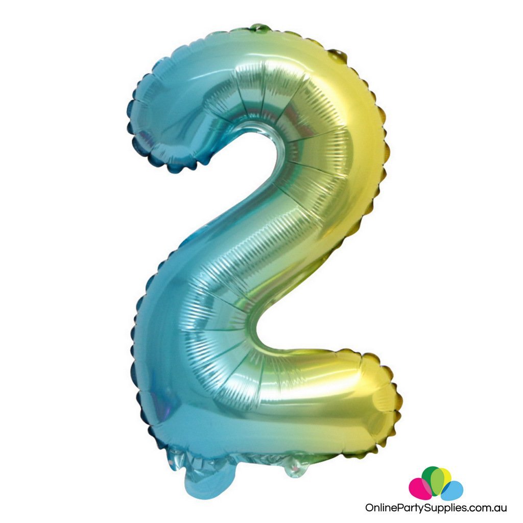 16inch Pastel Iridescent Rainbow Number 2 Foil Balloon - Online Party Supplies