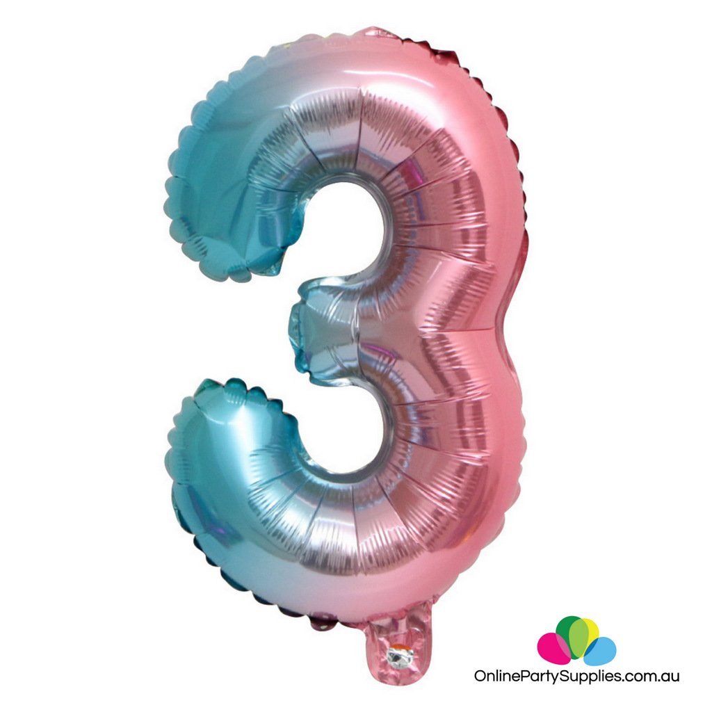 16" Pastel Iridescent Rainbow Number 3 Foil Balloon - Online Party Supplies