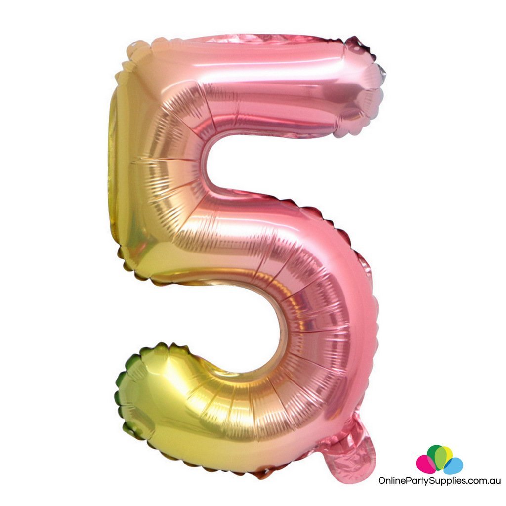 16" Pastel Iridescent Rainbow Number 5 Foil Balloon - Online Party Supplies