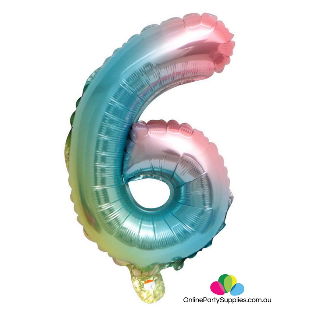 16" Pastel Iridescent Rainbow Number 6 Foil Balloon - Online Party Supplies