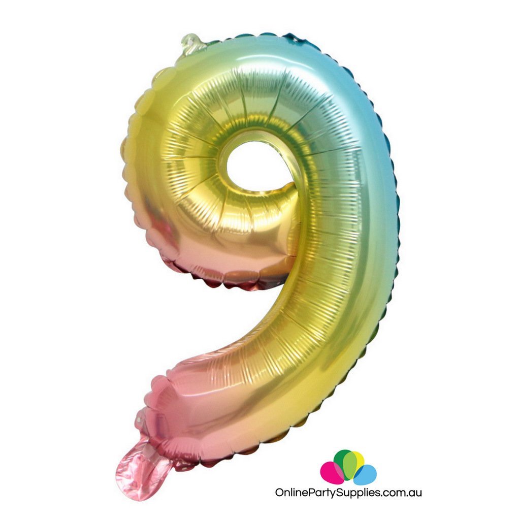 16" Pastel Iridescent Rainbow Number 9 Foil Balloon - Online Party Supplies
