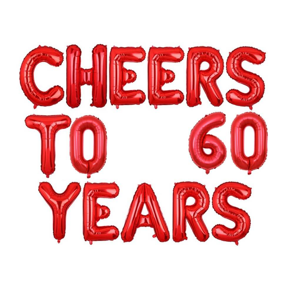16" Red CHEERS TO 60 YEARS Foil Balloon Banner