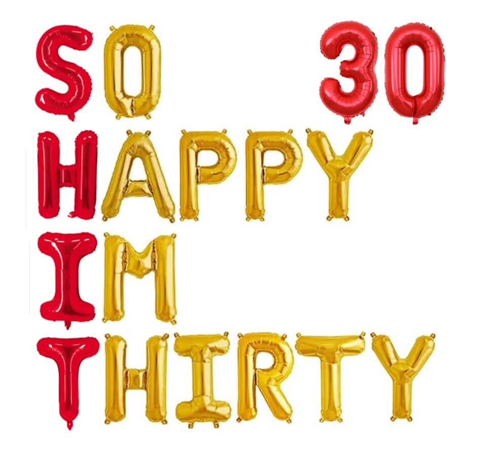16" Red Gold SO HAPPY IM THIRTY 30 Foil Balloon Banner - Red 30