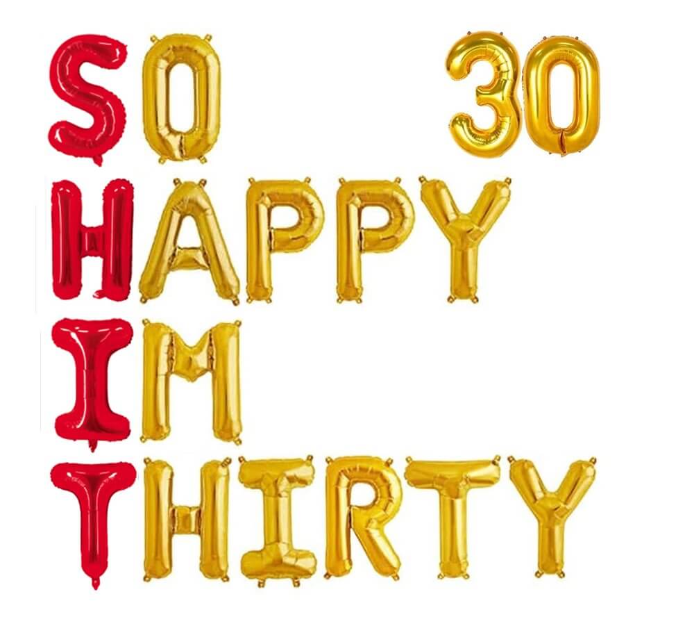 16" Red Gold SO HAPPY IM THIRTY 30 Foil Balloon Banner - Gold 30