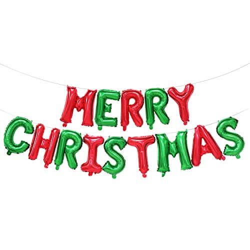 16inch red green MERRY CHRISTMAS Letter Air-Filled Foil Balloon Banner Bunting - Online Party Supplies