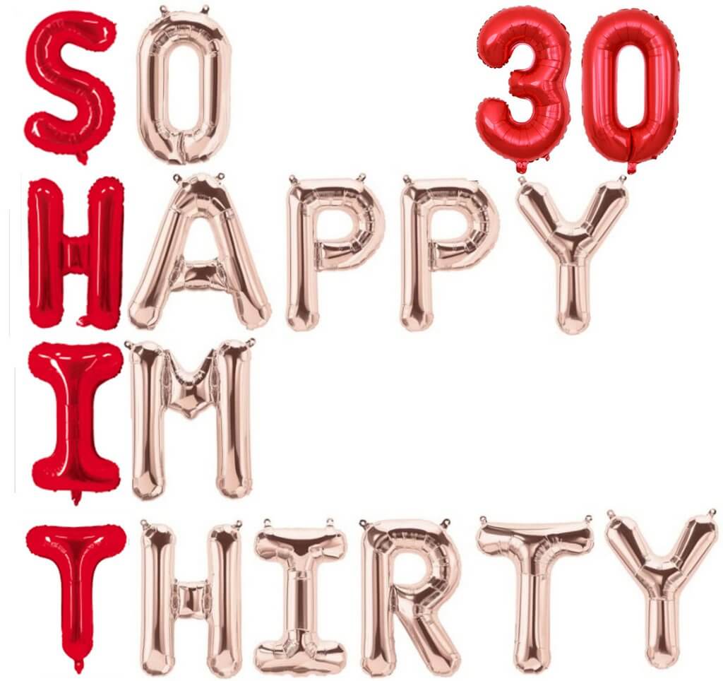 16" Red Rose Gold SO HAPPY IM THIRTY 30 Foil Balloon Banner - Red 30