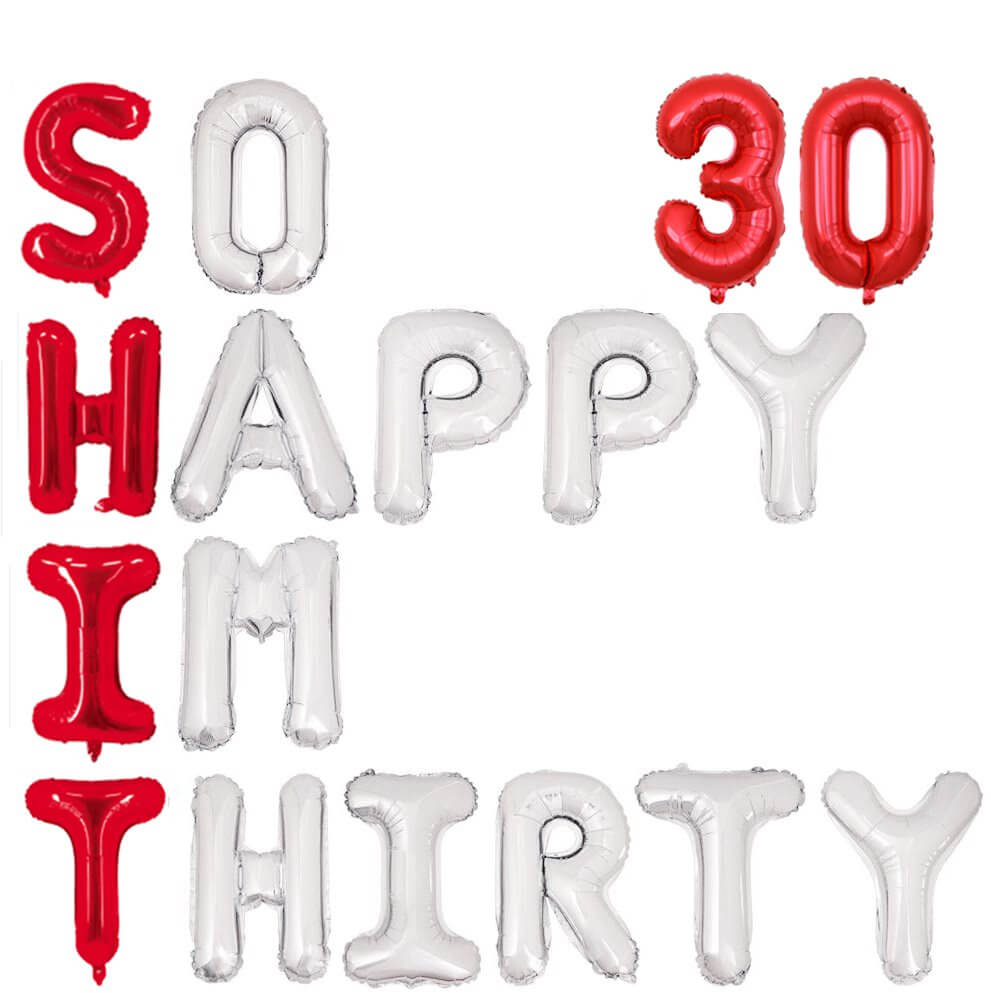 16" Red Silver SO HAPPY IM THIRTY 30 Foil Balloon Banner - Red 30