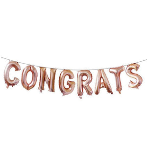 16 Inch Rose Gold Congrats Foil Letter Balloon Banner - Online Party Supplies