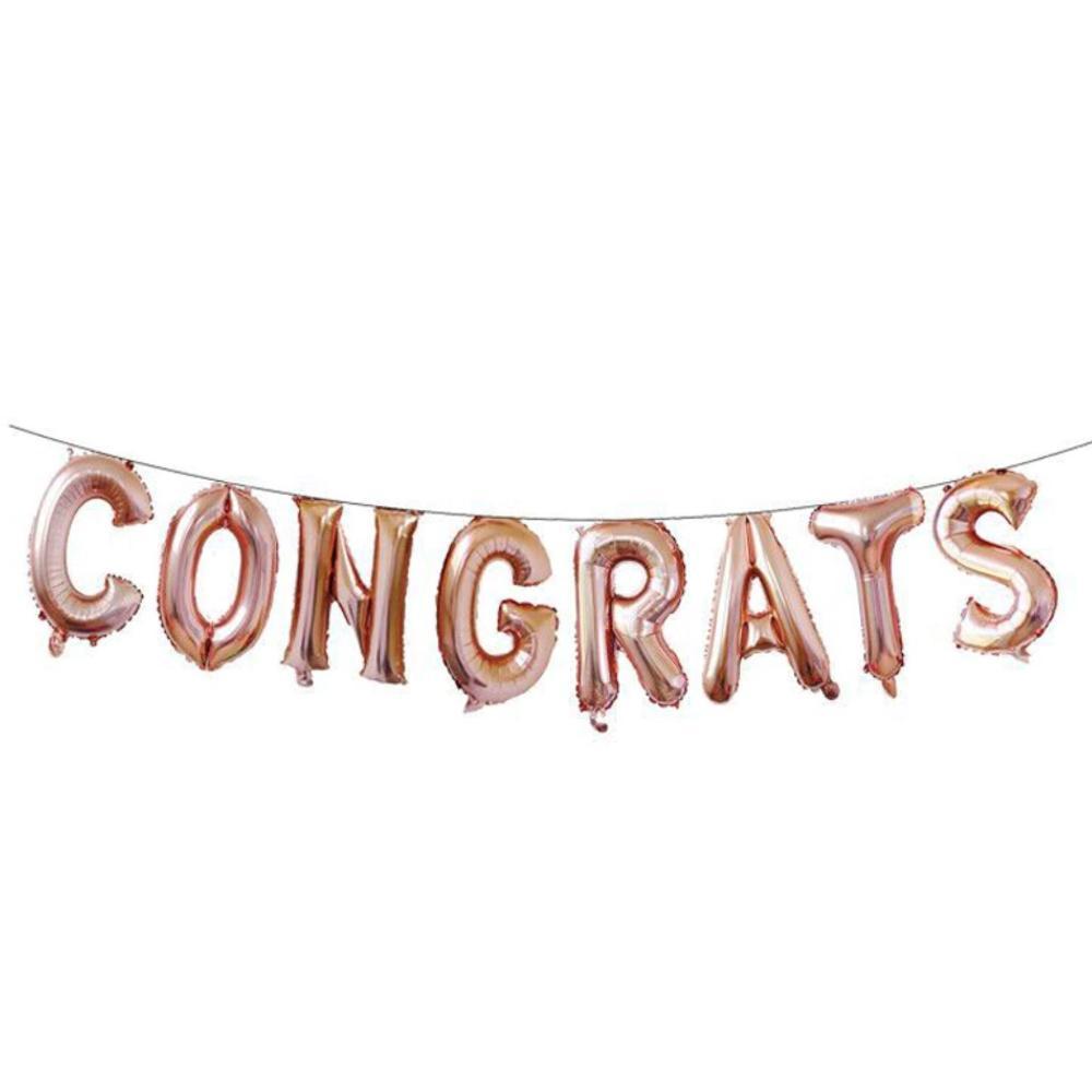 16 Inch Rose Gold Congrats Foil Letter Balloon Banner - Online Party Supplies