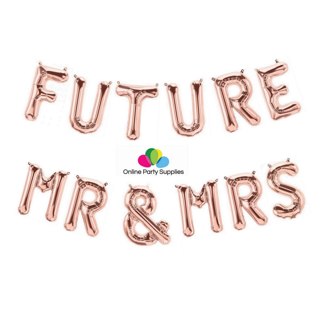 16 Inch Rose Gold 'FUTURE MR & MRS' Foil Balloon Banner - Online Party Supplies
