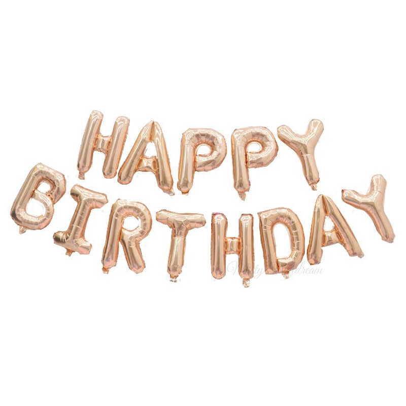 16 Inch Rose Gold Letters HAPPY BIRTHDAY Foil Balloon Banner - Online Party Supplies