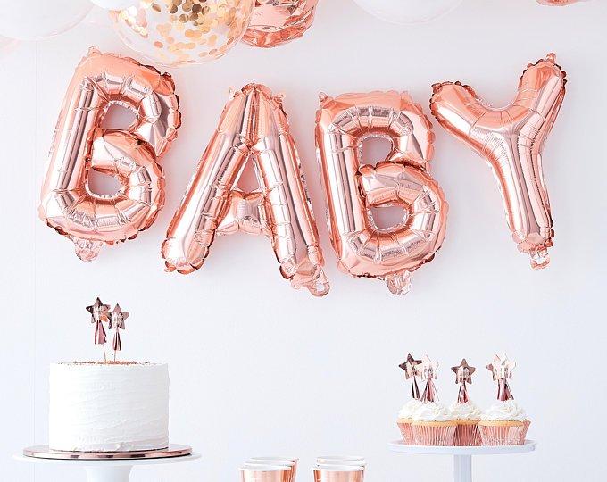 16 Inch Rose Gold BABY Foil Balloon Banner - Online Party Supplies