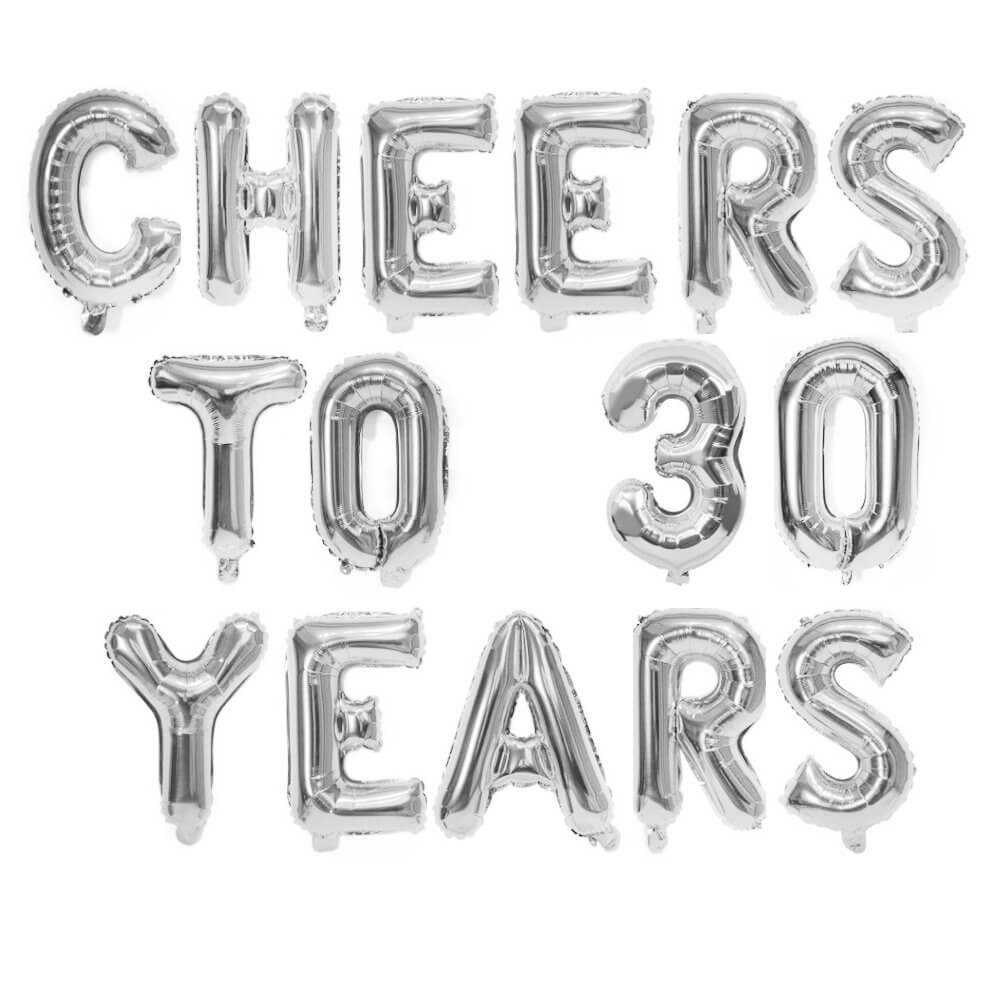 16" Silver CHEERS TO 30 YEARS Foil Balloon Banner