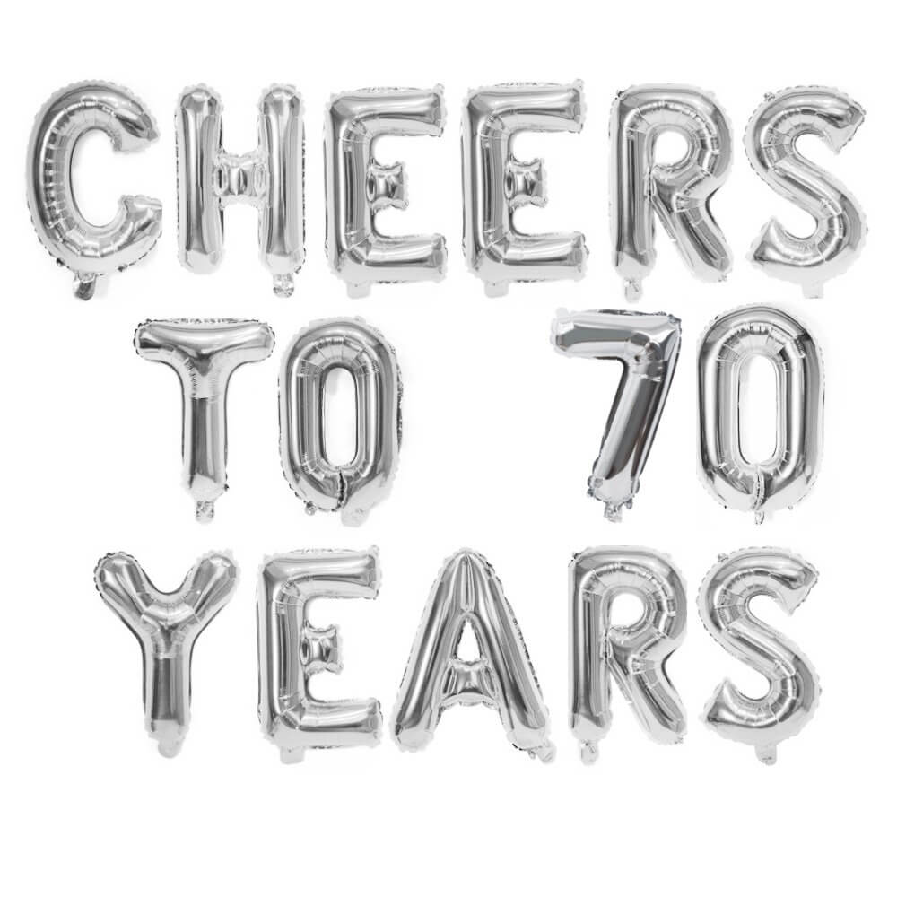 16" Silver CHEERS TO 70 YEARS Foil Balloon Banner