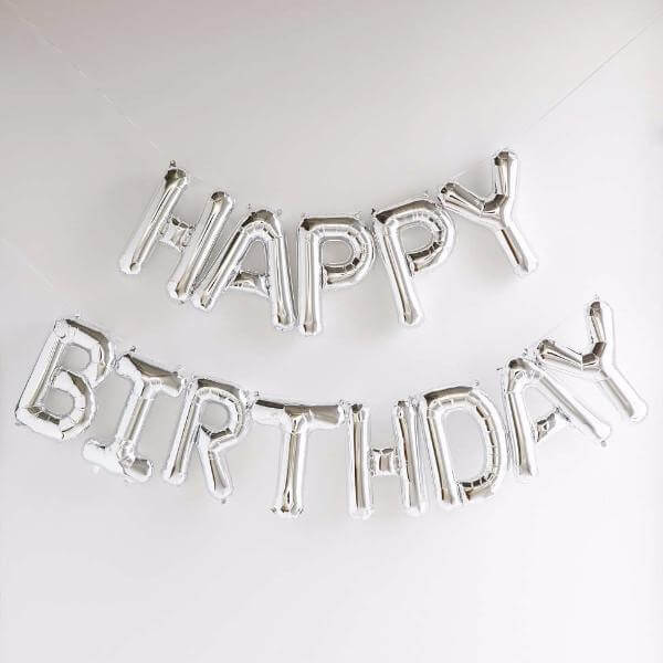 Online Party Supplies Australia 16 Inch Silver HAPPY BIRTHDAY Foil Letter Balloon Banner