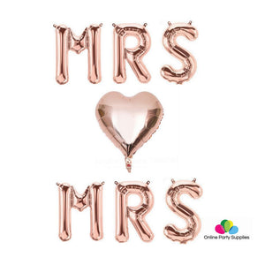 16" Rose Gold 'MRS Heart MRS' Foil Balloon Banner - Online Party Supplies