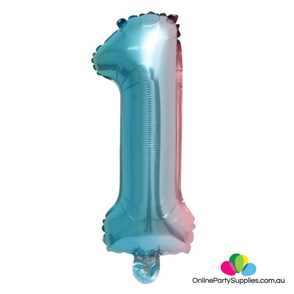32" Iridescent Rainbow Ombre Number 1 Party Foil Balloon - Online Party Supplies