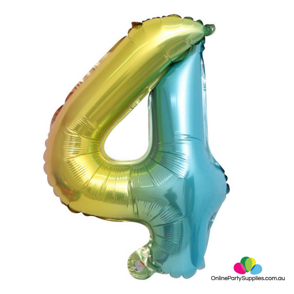 32" Iridescent Rainbow Ombre Number 4 Party Foil Balloon - Online Party Supplies