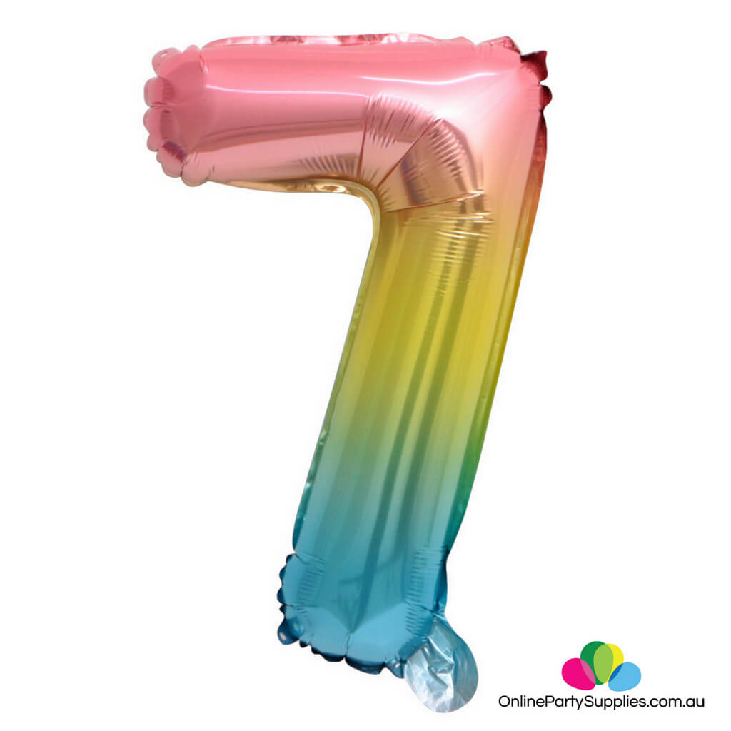 32" Iridescent Rainbow Ombre Number 7 Party Foil Balloon - Online Party Supplies