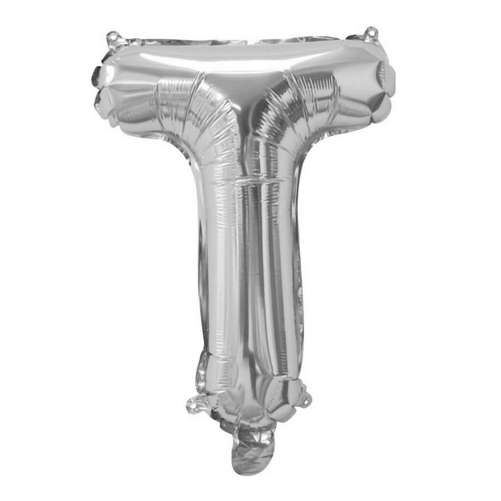 Online Party Supplies 16" Silver Letter T Air Filled Foil Balloon - Party Decorations