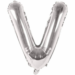 Online Party Supplies 16" Silver Letter V Air Filled Foil Balloon - Party Decorations