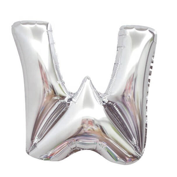 Online Party Supplies 16" Silver Letter W Air Filled Foil Balloon - Party Decorations