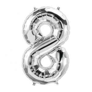Online Party Supplies 16" Silver Number 8 Air Filled Foil Balloon - Party Decorations