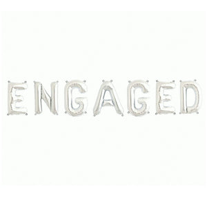16 Inch Silver 'ENGAGED' Foil Balloon Banner - Engagement, Bridal Shower Party Decorations