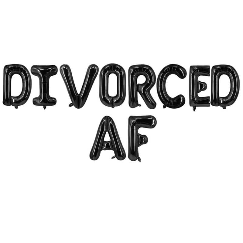 16" Black 'DIVORCED AF' Divorce Party Foil Balloon Banner