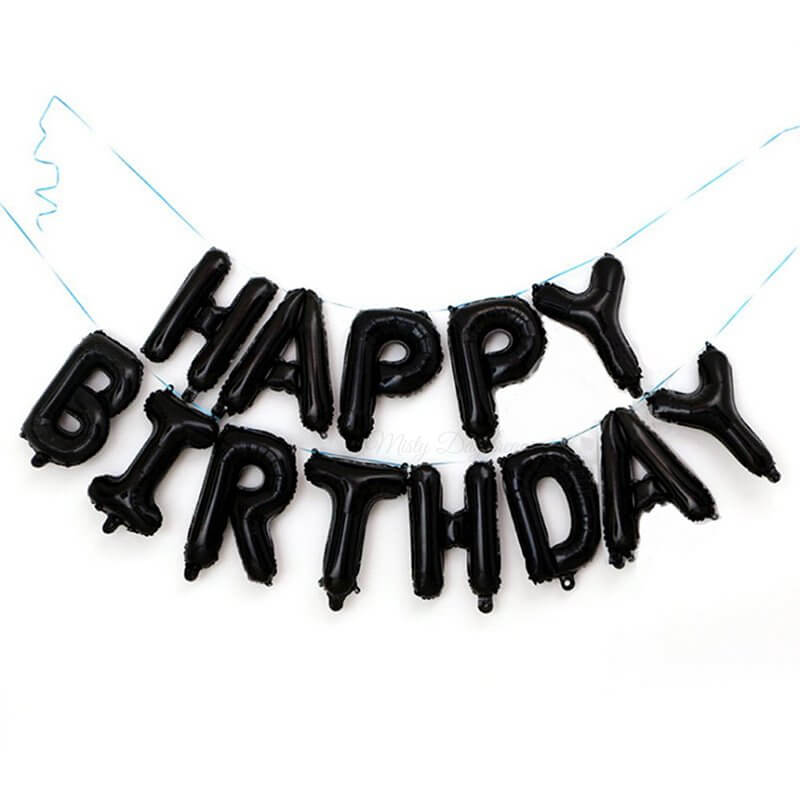 16" Black HAPPY BIRTHDAY Foil Letter Balloon Banner