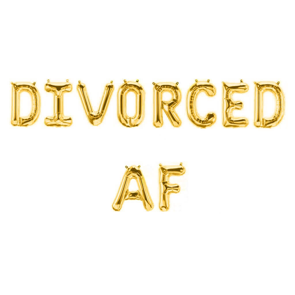 16" Gold 'DIVORCED AF' Divorce Party Foil Balloon Banner