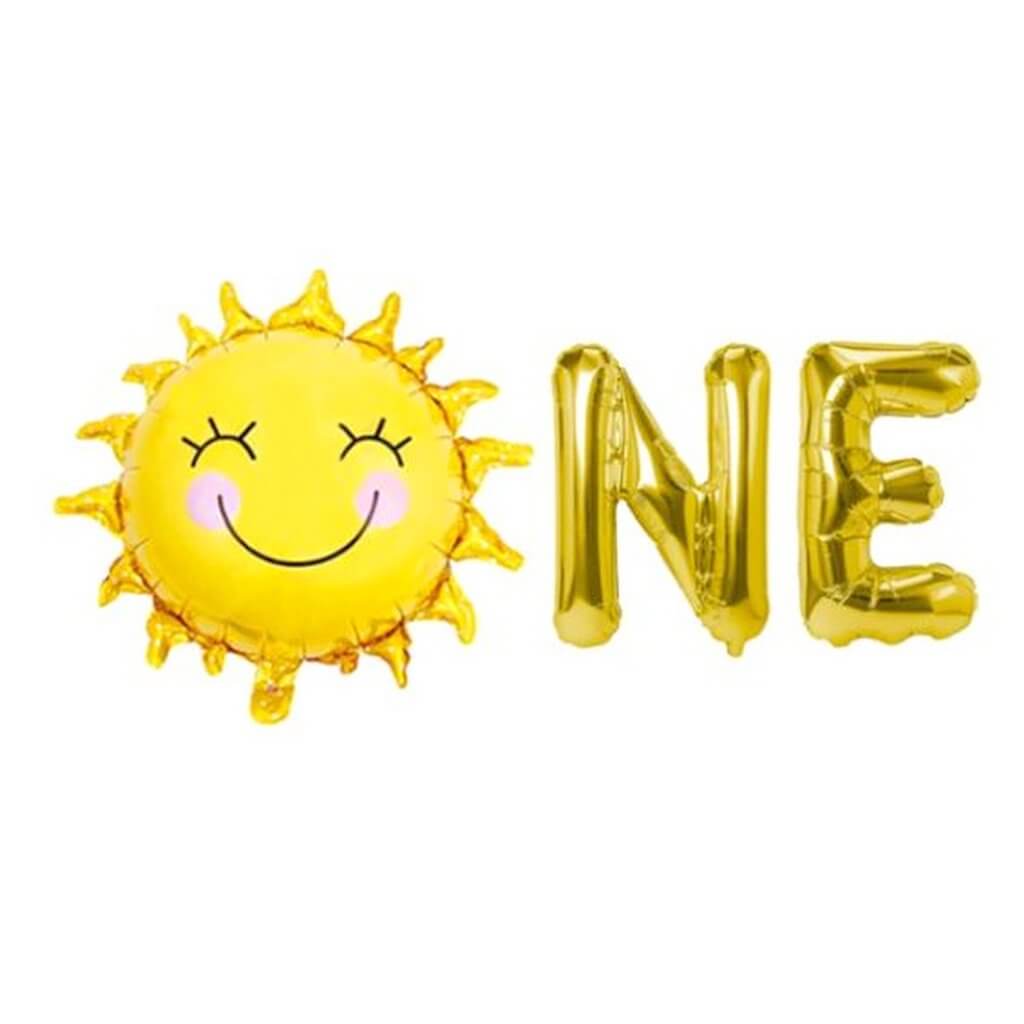 16" Gold ONE with Smiling Sun First Birthday Party Foil Balloon