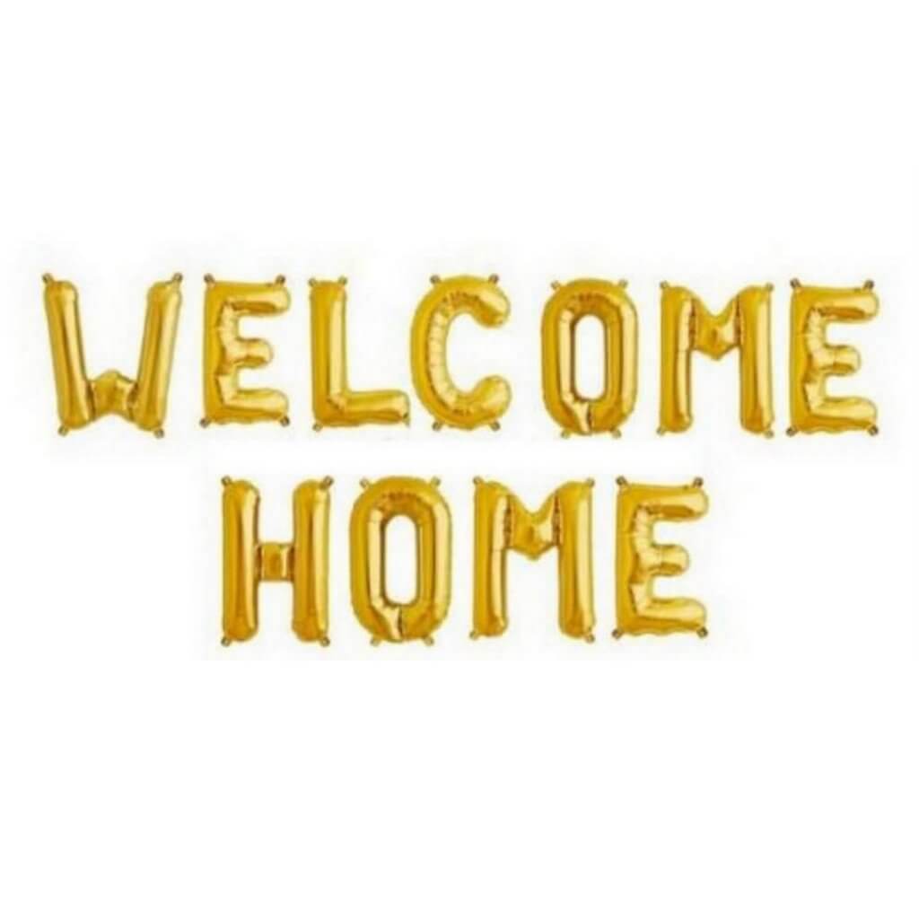 16" Gold WELCOME HOME Foil Letter Balloon Banner