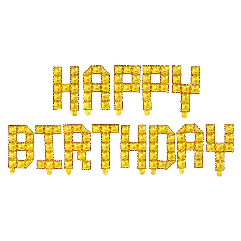 Video Game Pixel HAPPY BIRTHDAY Foil Balloon Banner metallic gold