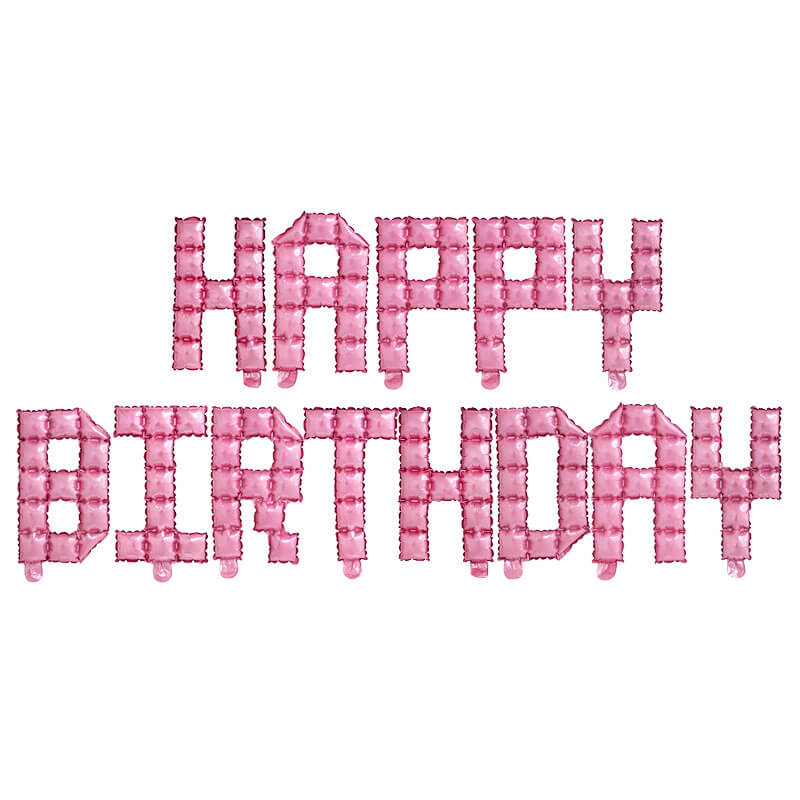Video Game Pixel HAPPY BIRTHDAY Foil Balloon Banner - Pink