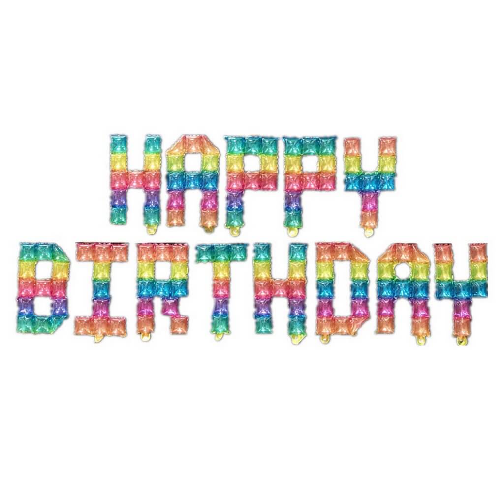 Video Game Pixel HAPPY BIRTHDAY Foil Balloon Banner - Rainbow
