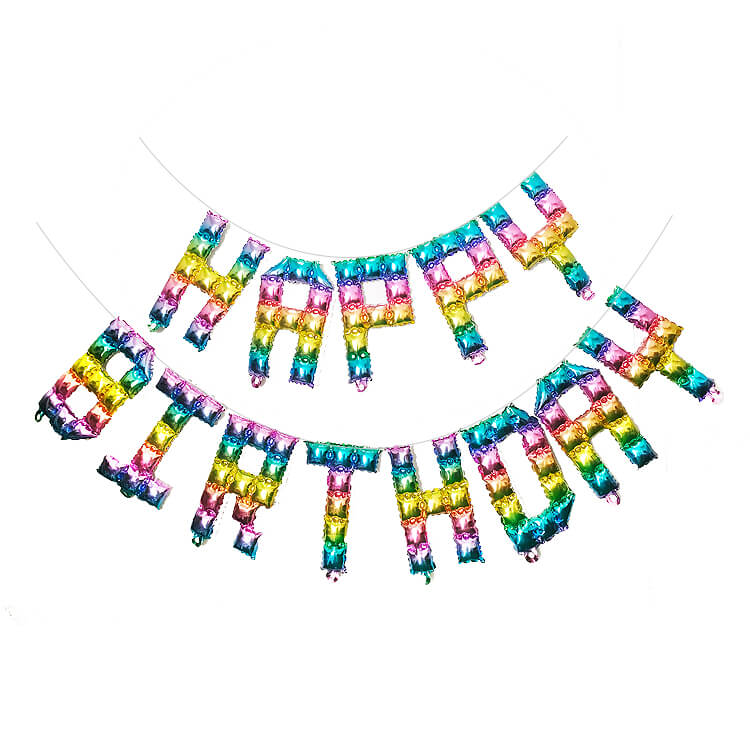 Video Game Pixel HAPPY BIRTHDAY Foil Balloon Banner - Rainbow